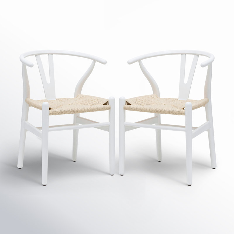 Wyn Woven Solid Wood Dining Chair, White / Natural, 2