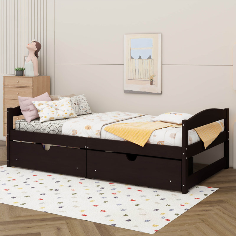 Twin-Sized Platform Bed Equipped With Two Storage Drawers, Espresso