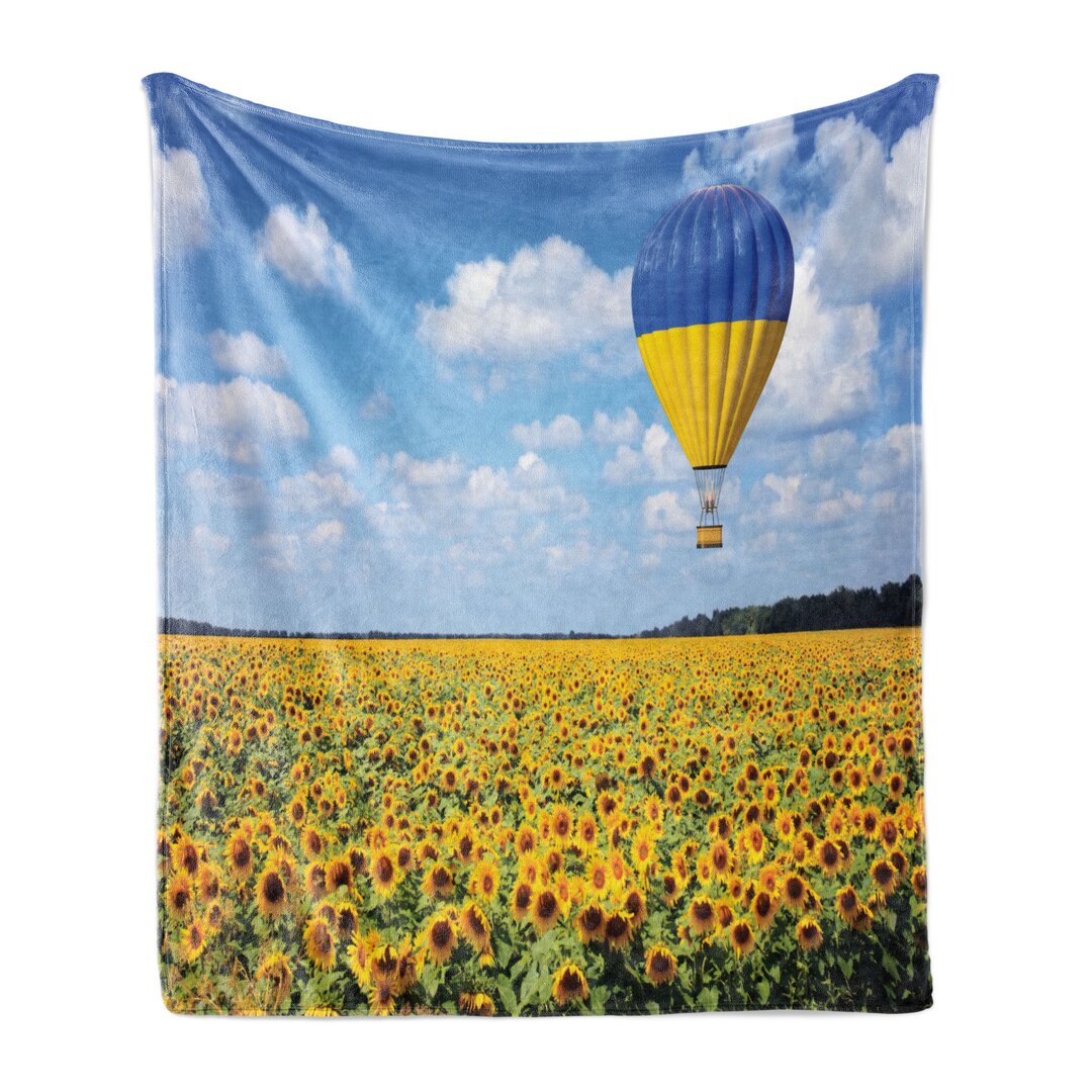 Weich Flanell Fleece Decke, Sonnenblume-Felder, Heißluftballon, Himmelblau Gelb