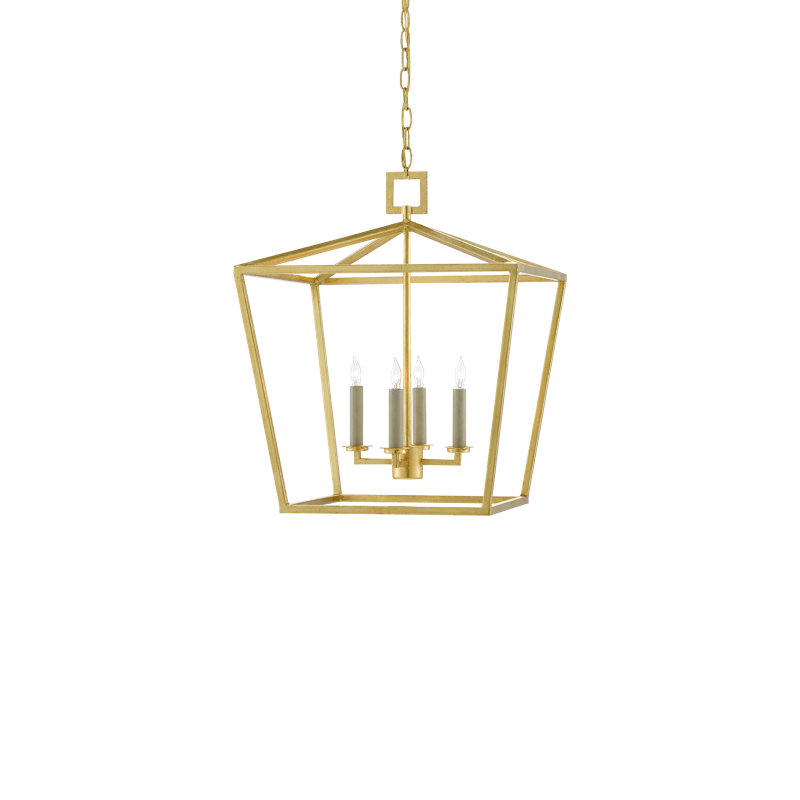 Lustre géométrique à 4 lumières Denison, H 22 po x l 18 po x P 18 po, Feuille d'or contemporaine