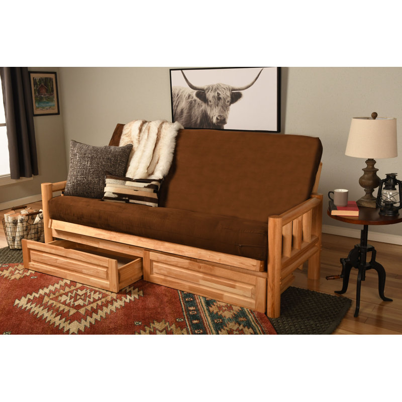Stratford Full / Double 81'' Upholstered Futon And Mattress, Natural, Linen Charcoal
