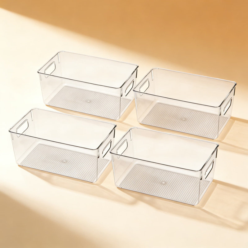 Bacs de rangement en plastique transparent et organisateurs pour garde-manger, réfrigérateur, armoire, salle de bain et congélateur