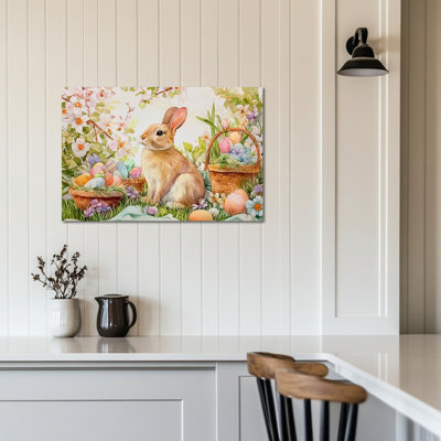 GUTTATY Spring Easter Bunny Wall Art, Spring Easter Bunny Pictures Wall Decor, Easter Egg and Rabbit Pictures, Easter Prints for Living Room Bedroom Kids Room Nursery Ready To Hang 12" × 16"