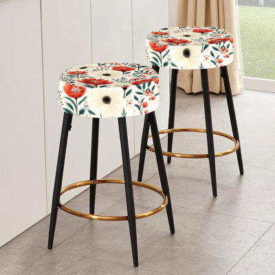 Red And Beige Retro Floral Pattern - Floral Bar Stools Set Of 2