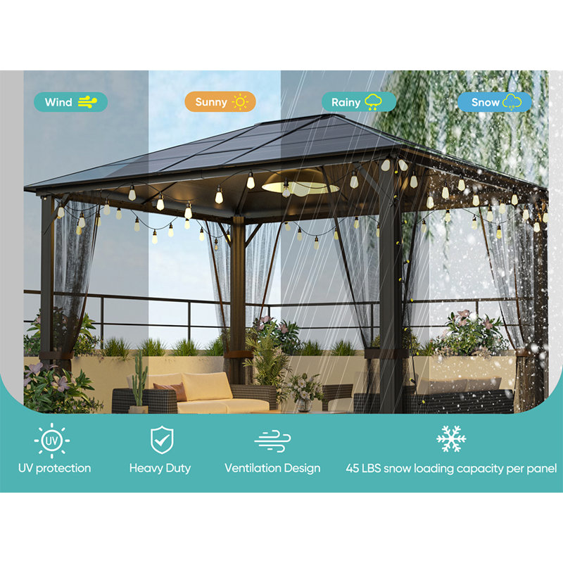 Galvanized Aluminum Patio Gazebo With Mosquito Netting