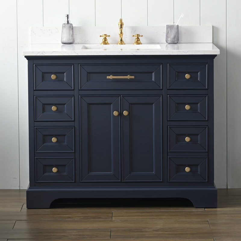 Thompson 42" W Single Bathroom Vanity, Indigo Blue/Brushed Gold