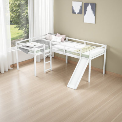 L-Shaped Twin Size Loft Bed With Ladder And Slid