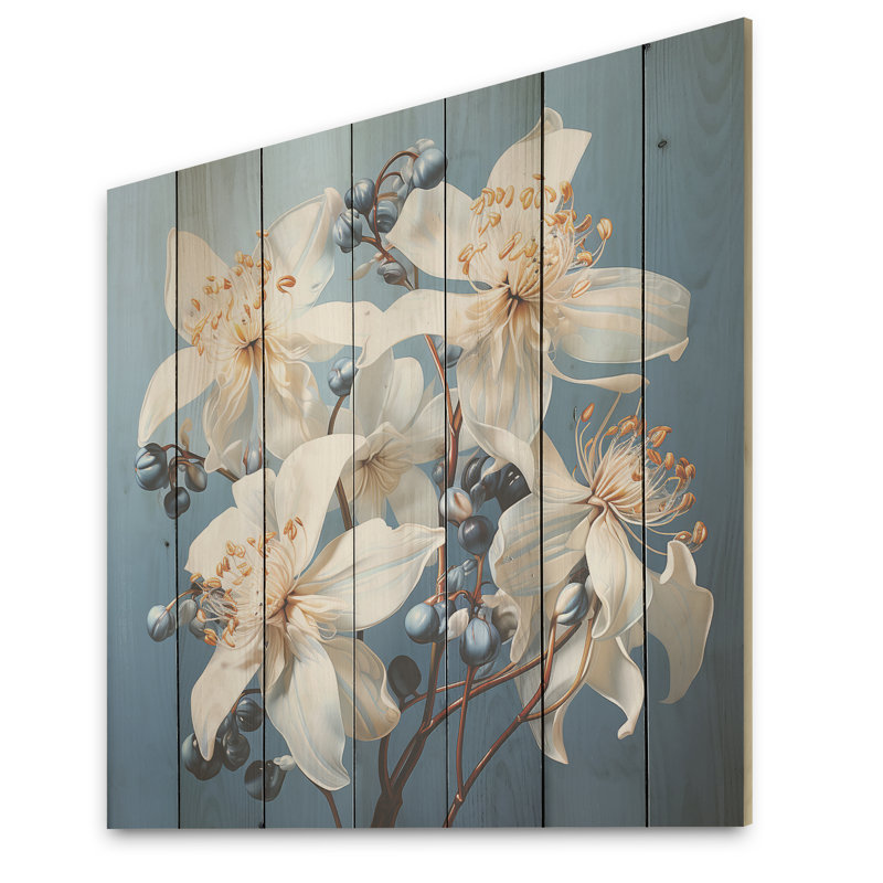 «Tropicla White Hibiscus Dreams» - Art sur bois d'hibiscus sur bois de pin naturel, H 15 po x l 15 po