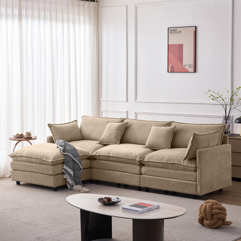 105" Modular Sectional Couch,Upholstered Soft Chenille Fabric Sofa,3 Seater With Ottoman L Shape Sofa Coffee