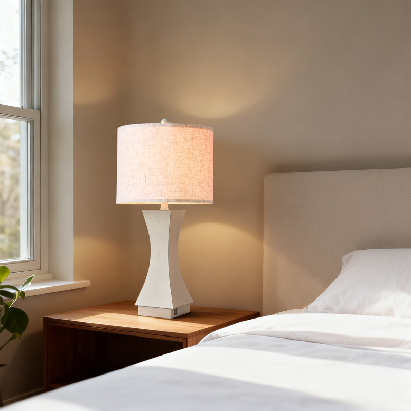 24.5'' Modern Dimmable Resin Table Lamp with USB Port for Living Room/Bedroom, Gray