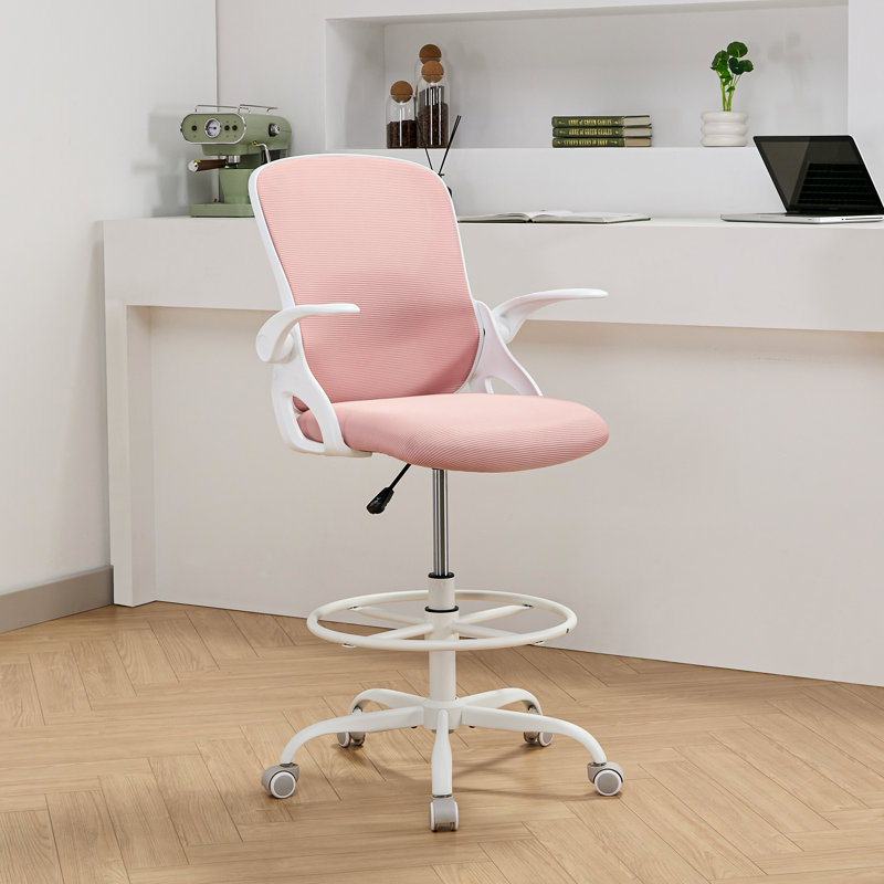 Drafting Chair Tall Office Chair with Adjustable Footrest Ring, Pink