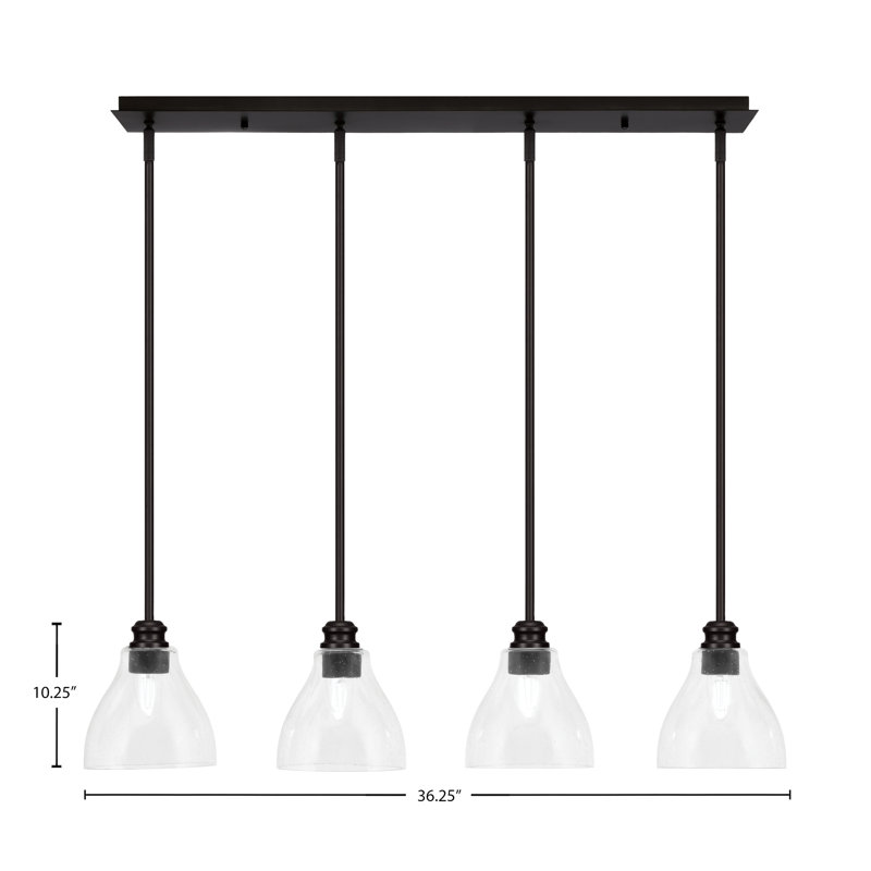 Luminaire suspendu linéaire 4 lumières Burwinda, fini espresso avec verre transparent de 6,25 po