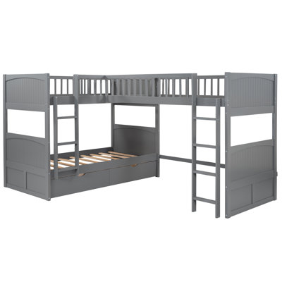 Lit simple superposé avec lit mezzanine attaché et deux tiroirs