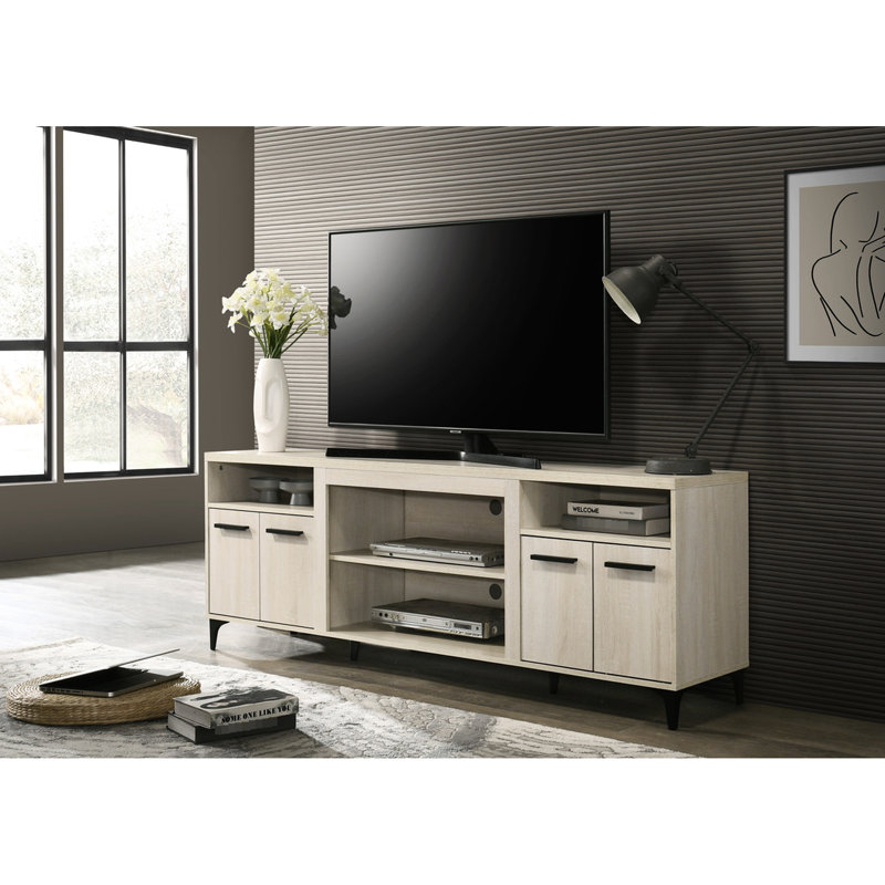 4-Door Tv Stand With Oak Finish, Adjustable Shelf And Cable Management Approach Oak-Coloured 4 Doors, Center Gap