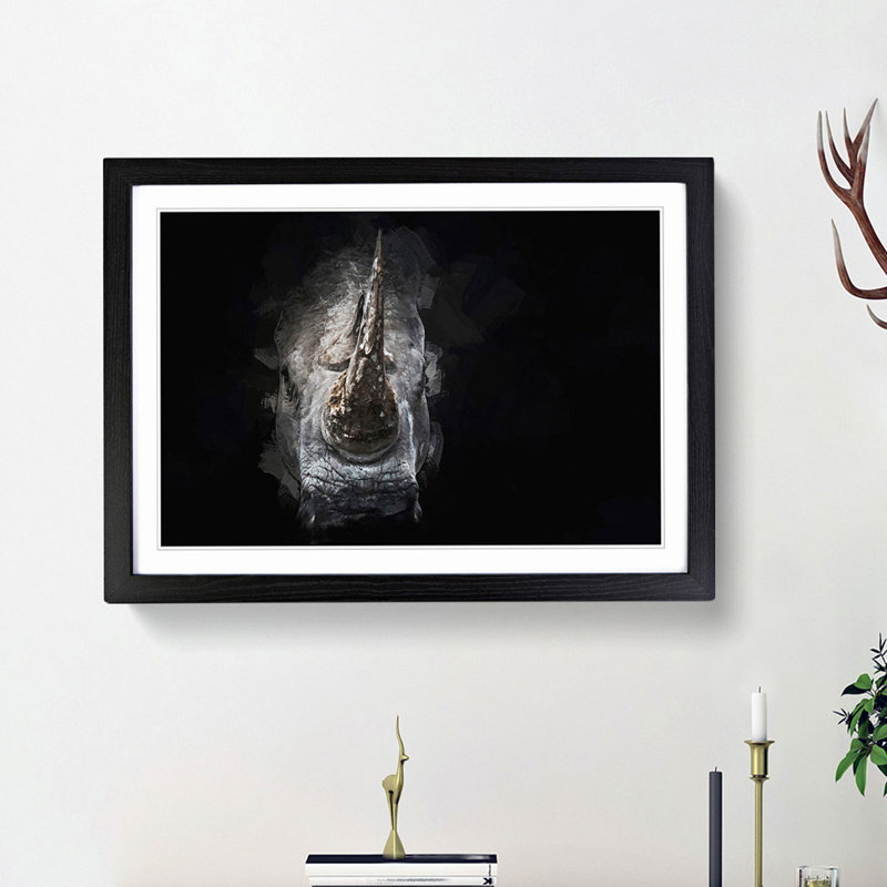 Rhino in the Shadows in Abstract - Picture Frame Graphic Art Print, 62cm H x 87cm W x 2cm D, Black Framed