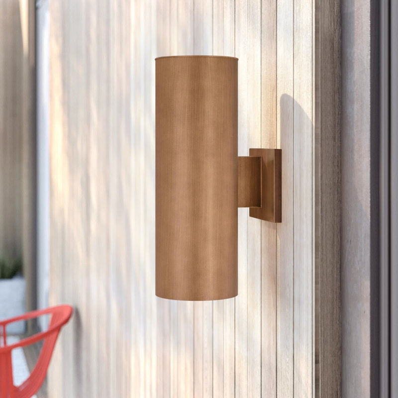 Applique murale d'extérieur en aluminium Édith, Laiton chaleureux, H 14,25 po x l 5 po x P 8 po, Haut / Bas