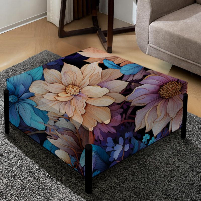 Grand repose-pieds carré Celestial Blue Pivoines Stellar Pure I