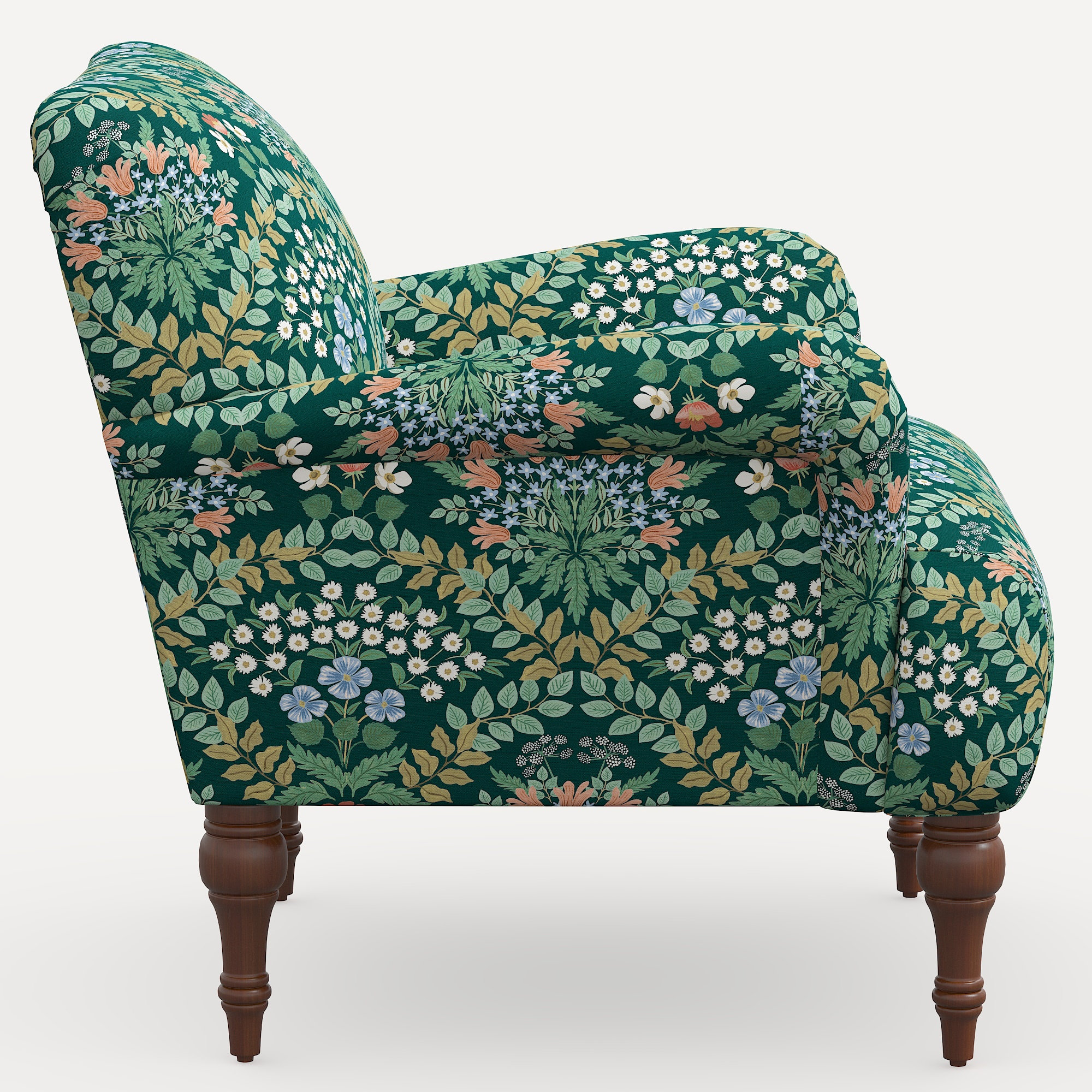 Rifle Paper Co. x Cloth & Company Bristol Armchair, Espresso, Emerald Bramble Linen Blend