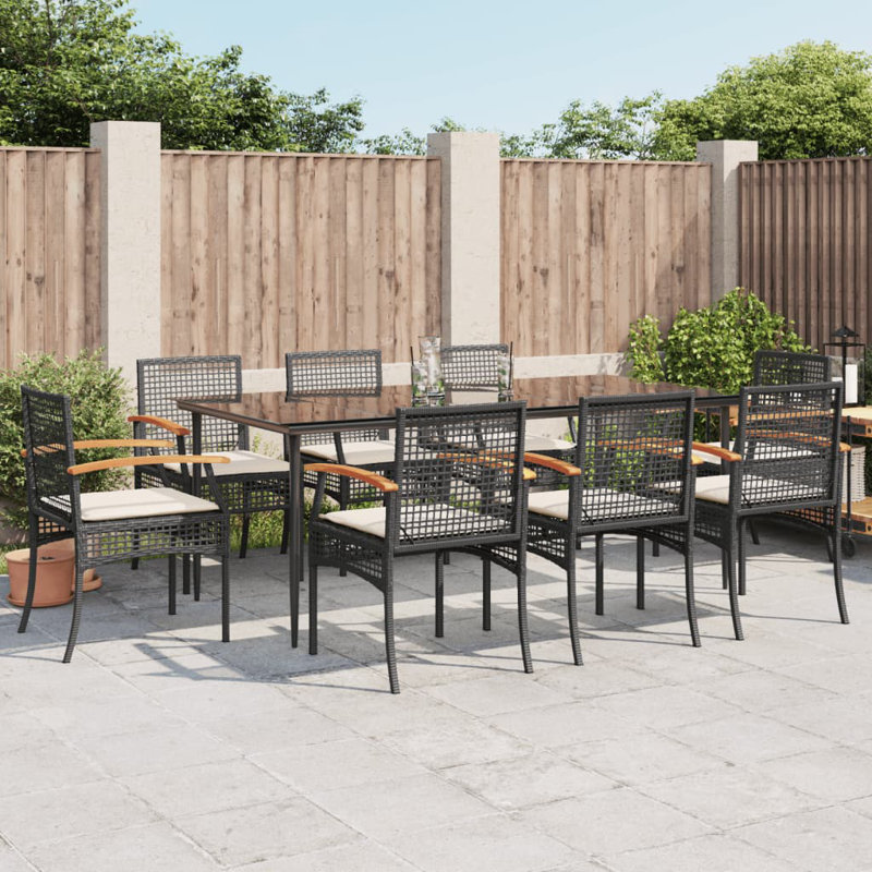 Latitude Run® Patio Dining Set With Cushions Poly Rattan, White/Black, 29.1" H x 31.5" W x 63" L, 4