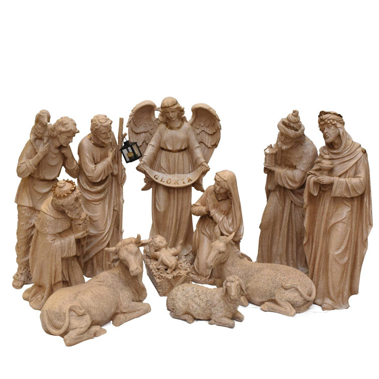 11-Piece Speckled Brown Traditional Religious Christmas Nativity Set 22.75"