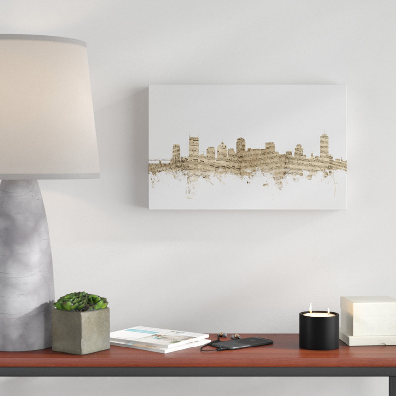 « nashville tennessee horizon sheet music ii », impression sur toile tendue brun clair/brun, H 30 po x l 47 po x P 2 po