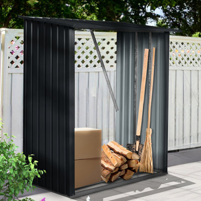 3Ft X 5Ft Black Metal Firewood Shed - Ergonomic Design For Easy Access , Lumber Storage Efficient Space Utilization