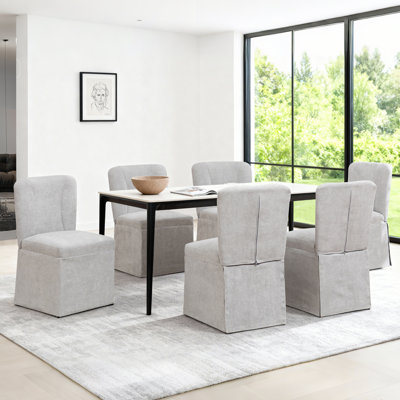 Modern Linen Fabric Padded Upholstered Dining Chairs (Set of 6) by Hokku Designs
