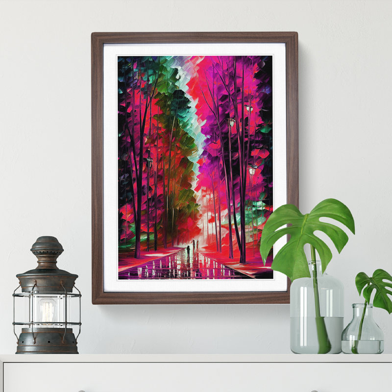 Vibrant Woodland Forest No.3 - Single Picture Frame Painting, 34cm H x 25cm W x 2cm D, Walnut Framed