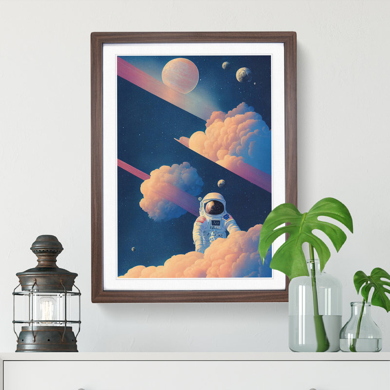 Astronaut In The Clouds - Single Picture Frame Print, 34cm H x 25cm W x 2cm D, Walnut Framed