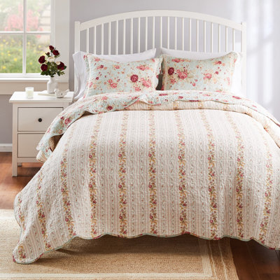 Greenland Home Fashions Antique Rose Blue 3-Piece King Size Quilt Set, 105x95 Inch