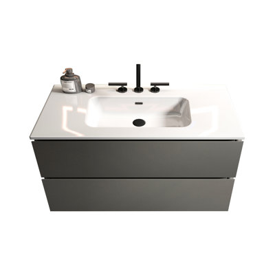 Modern Space Grey Bathroom Sink Unit - Ceramic Basin Silent Drawer Box Storage Vanity Drawers Inside