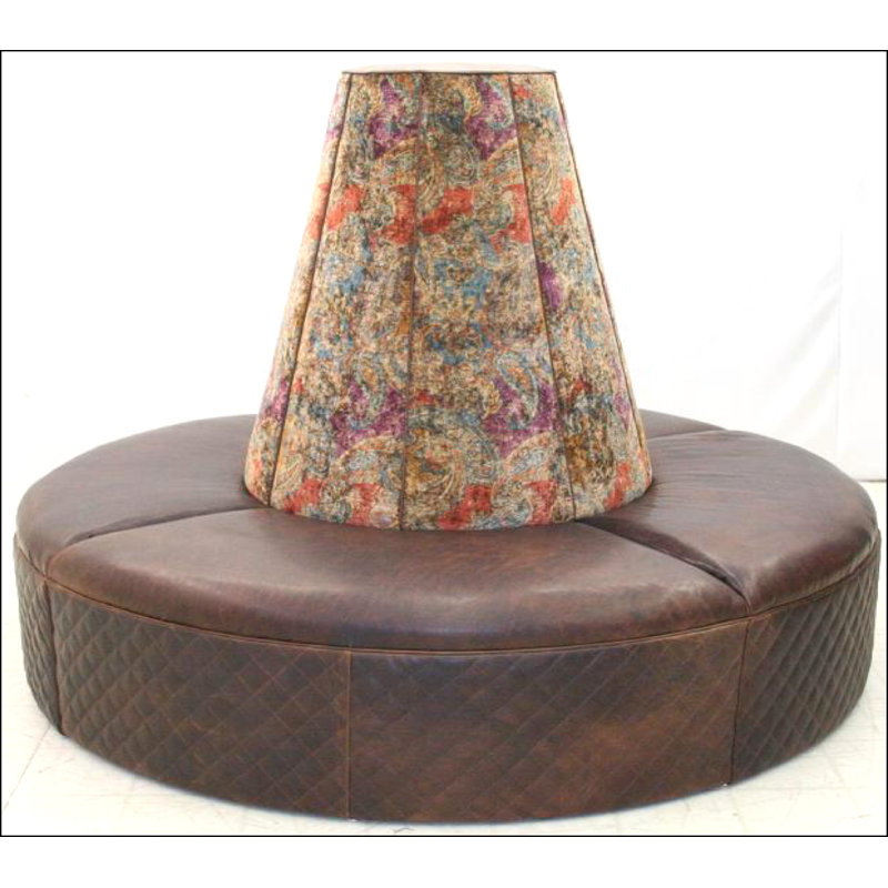 Round Leather Ottoman, French Ivory, Stedman Whiskey