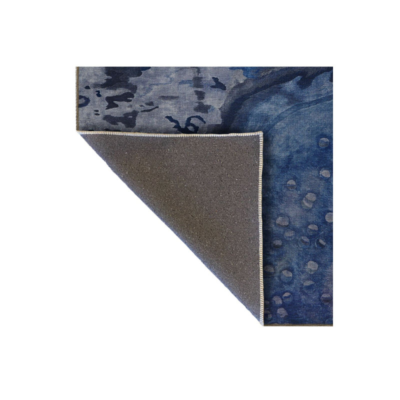 Tapis décoratif moderne à motif abstrait marbré bleu et gris lavable à la machine
