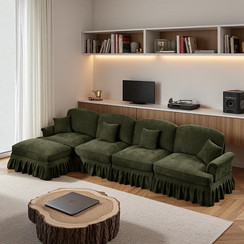  Sectionals Sofa, Living Room Set, L Shape Sofa, For Living Room, Green Chenille