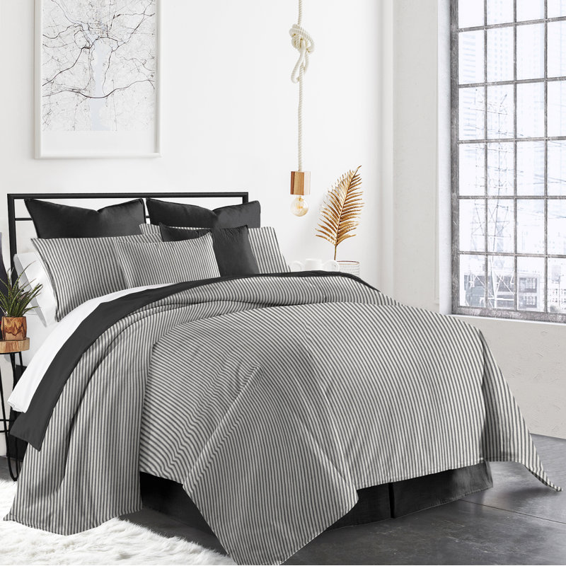 Ensemble de housse de couette Gesto, Housse de couette grand, 2 taies décoratives et 2, Noir, naturel