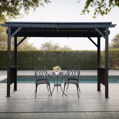 Auvent de gril en métal permanent 6,5 x 12 pi - Pavillon de jardin avec toit galvanisé incliné et tablettes