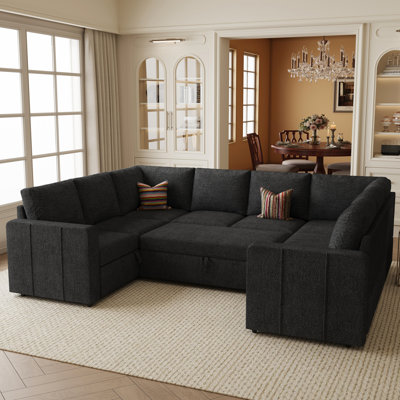 Seybert Modern U-Shaped Velvet Chenille Sectional Sofa For Living Room