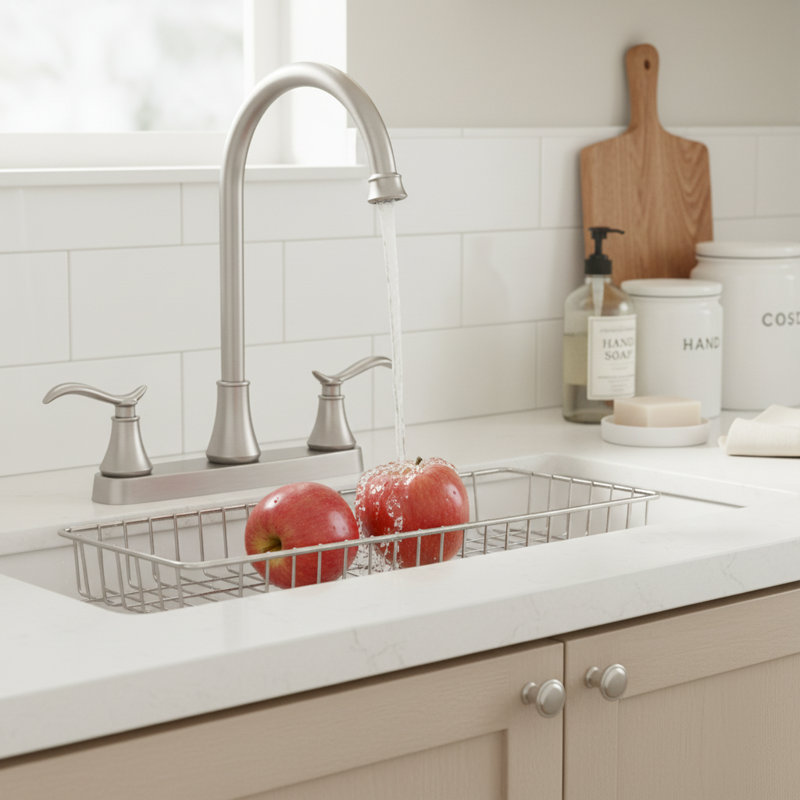 Double Handle Kitchen Faucet With High Arc 360° Swivel Spout In Brushed Nickel