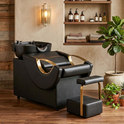 Shampoo Bowl and Chair Set, Backwash Shampoo Chair with Separate Footstool, Hair Washing Station for Hair Stylist, Barbershop, Spa and Home Beauty Use