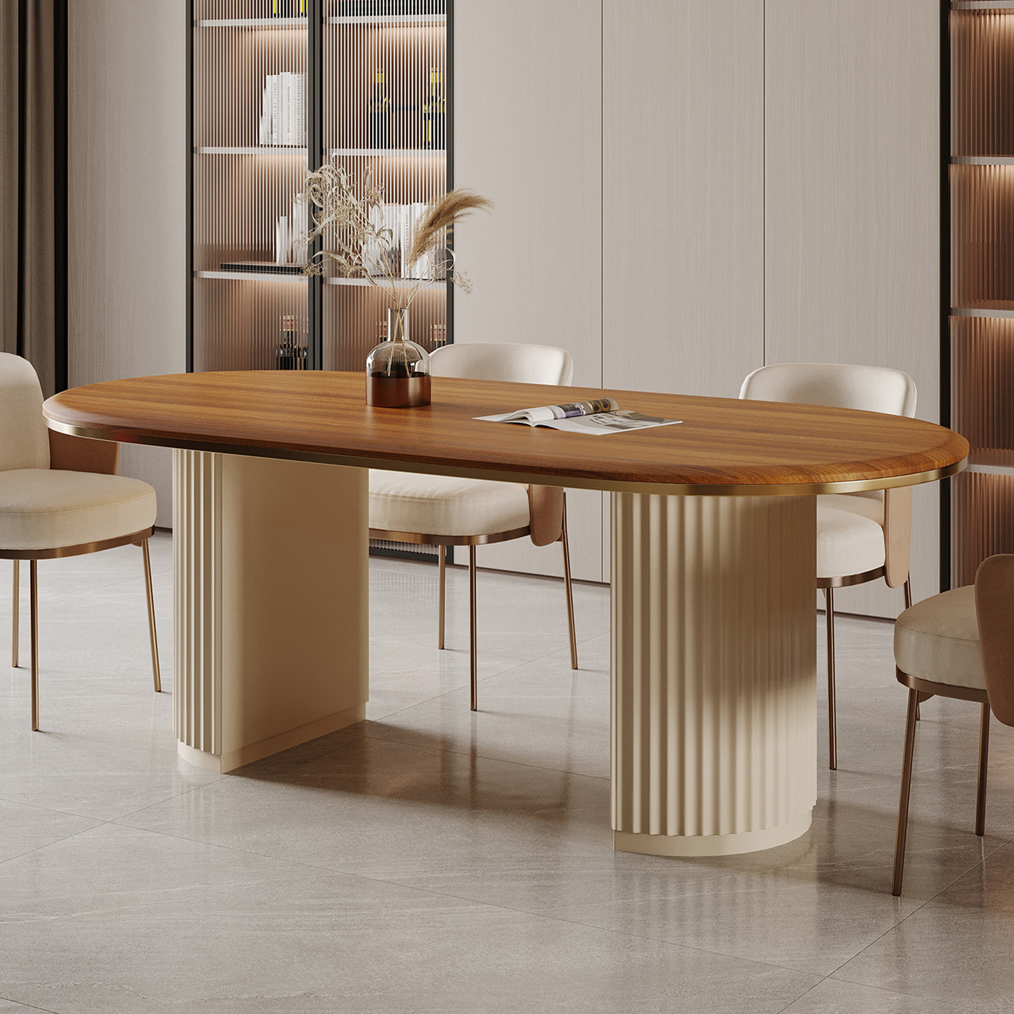 Latitude Run® Erlene 71" Mid-Century Modern Oval Dining Table with wood legs | Wayfair