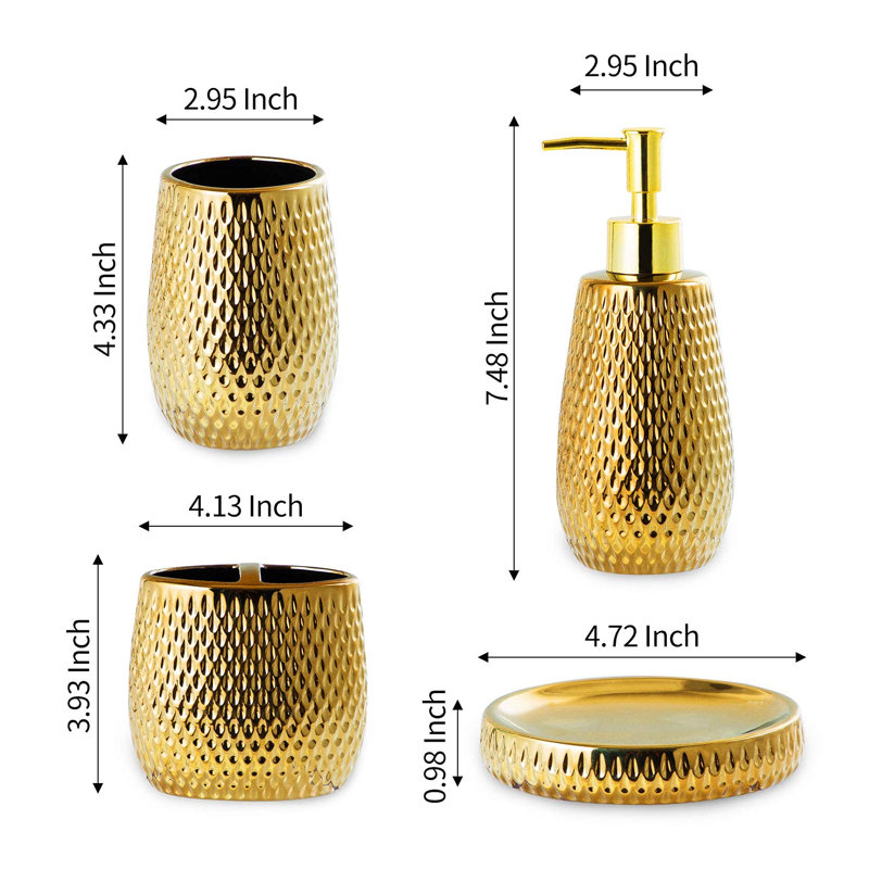 Ensemble d'accessoires de salle de bain 4 pièces Darnley, Or - A