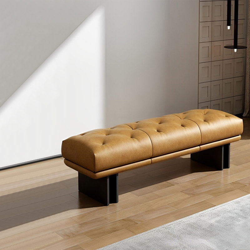 Banc rembourré en cuir Shanique, H 16,53 po x l 59,05 po x P 19,68 po, Orange