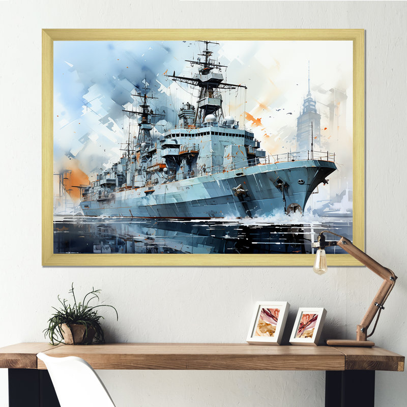 Marine armée, bateau, frégate I - Art mural militaire, Cadre d'angle fermé noir, H 34 po x l 44 po x P 1,5 po