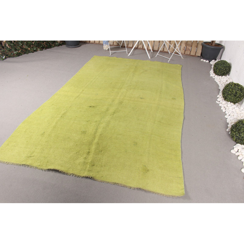 Tapis rétro vintage en kilim turc tissé à la main - motif Oushak vert antique pour chambre à coucher ou dortoir