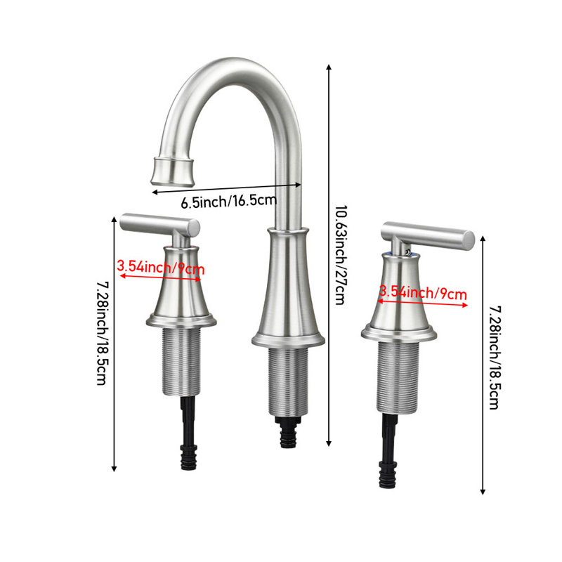Double Handle Bathroom Sink Faucet with Drainer, Silver