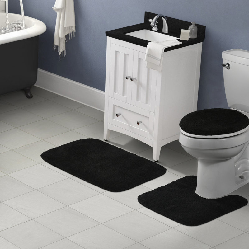Mccluney 3 Piece Ultra Soft Bath Rug Set with Non-Slip Backing, Black