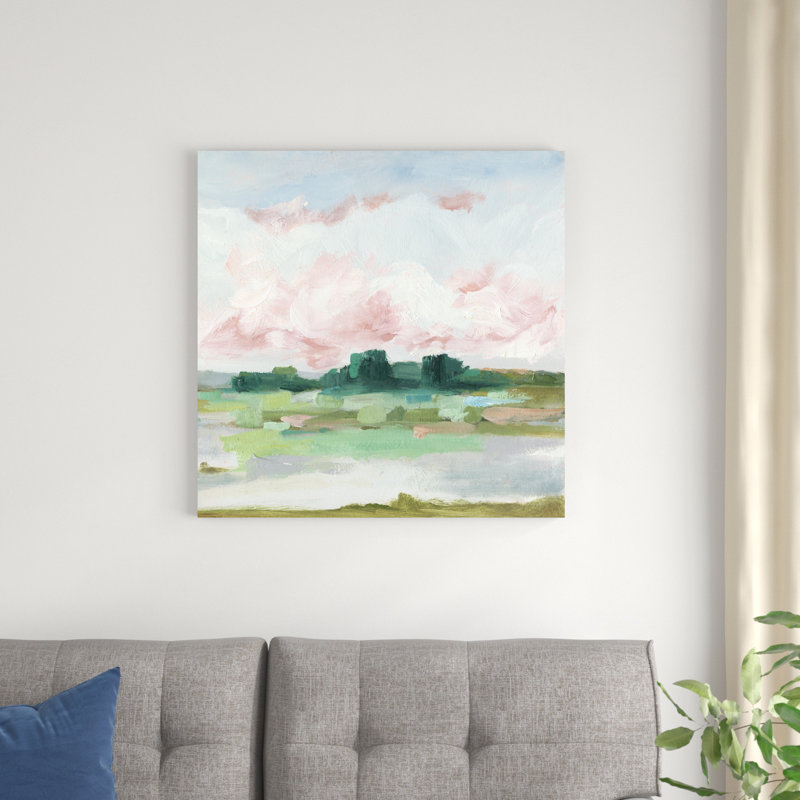 «Pink Marsh I» par Ethan Harper - peinture sur toile tendue, H 30 po x l 30 po