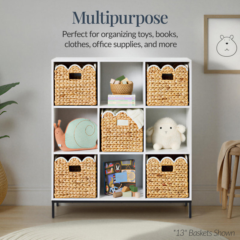  Scalloped 10.5 X 10.5In Hyacinth Storage Basket Set Of 5 - Natural With White Trim, Natural/White