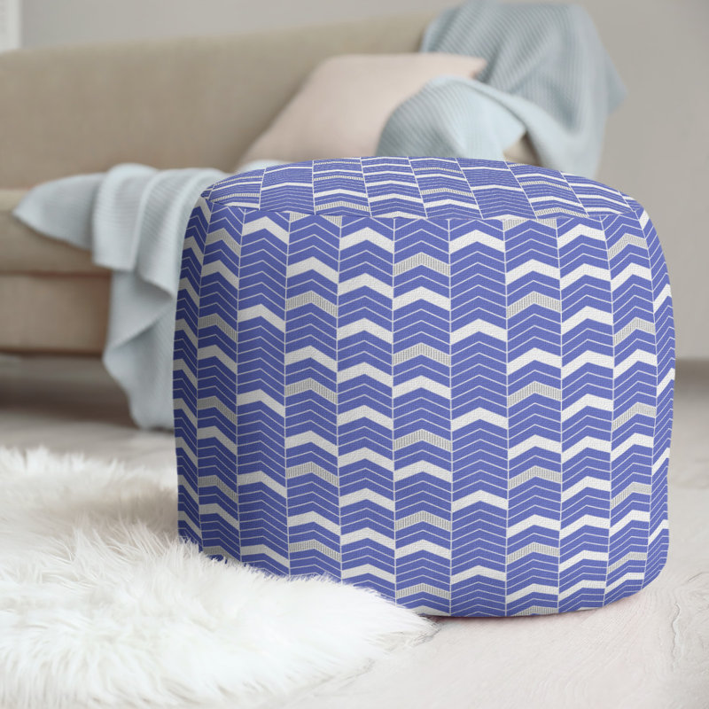 Upholstered Pouf, Blue/Gray