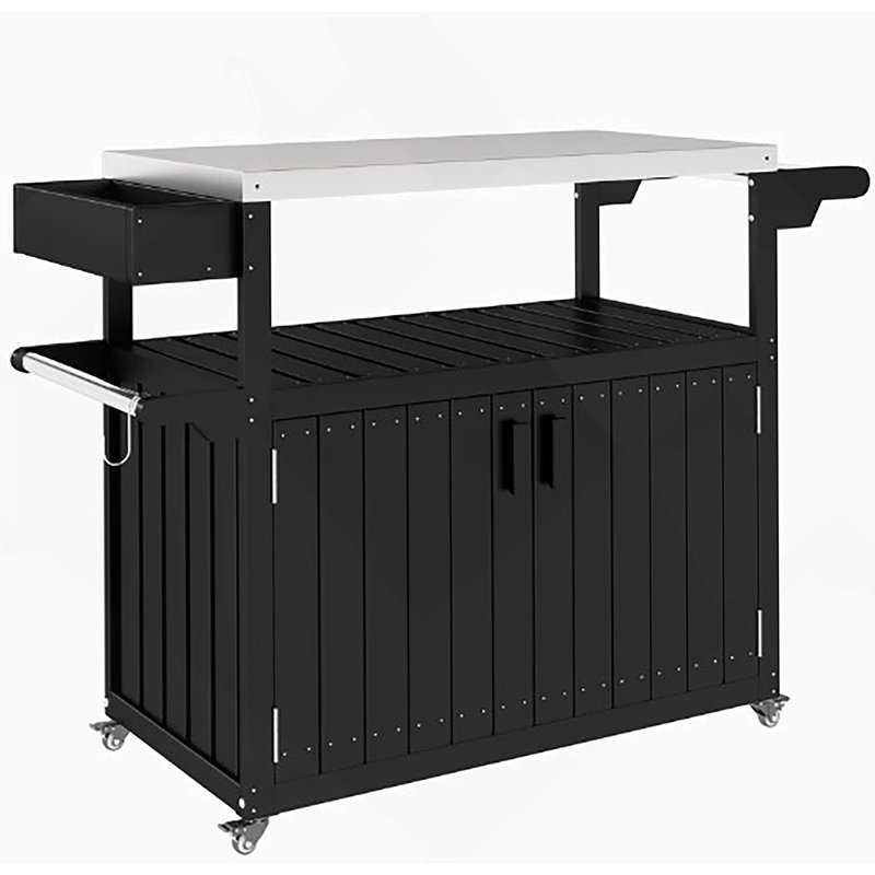 Plateau de table de bar extérieur, chariot de bar extérieur avec rangement, îlot de cuisine à roulettes pour la préparation des aliments
